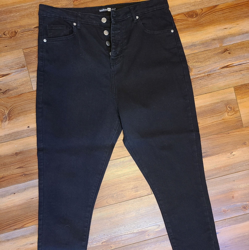 Boohoo Black High Waisted Button Fly Jeans